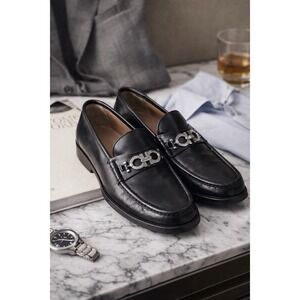 Salvatore Ferragamo David Gancini Bit Loafers Black Leather Mens 11.5 $995 Italy
